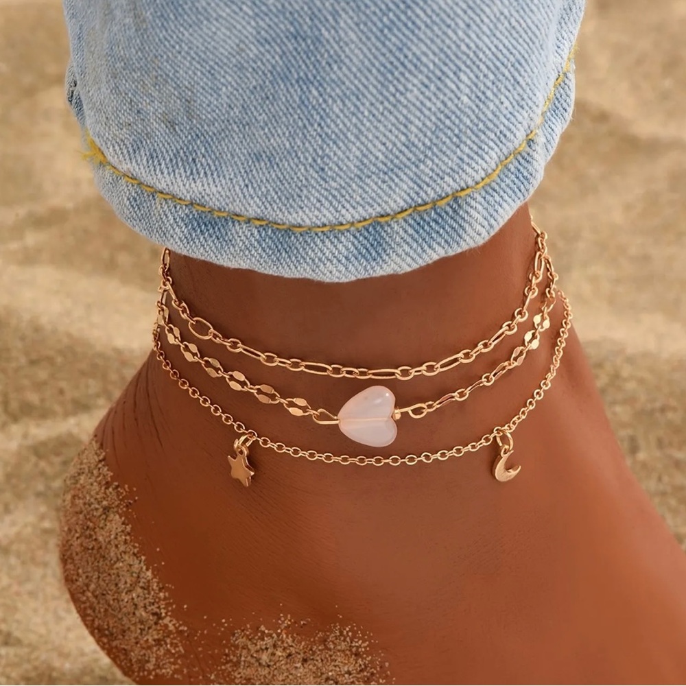 NEW 14 Karat Gold Set of 3 Ankle Bracelets ✨